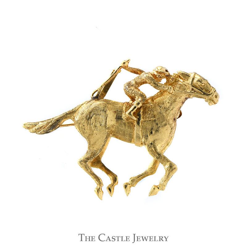 Horse & Jockey Designed Equestrian Pin/Pendant Combo in 10k Yellow Gold