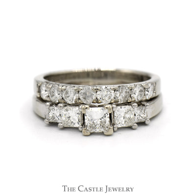 The Leo Designer Diamond Bridal Set with Matching Diamond Band in 14k White Gold