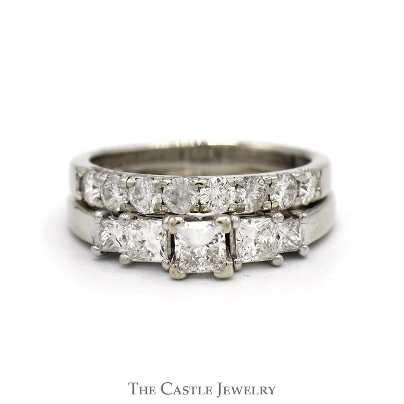 The Leo Designer Diamond Bridal Set with Matching Diamond Band in 14k White Gold