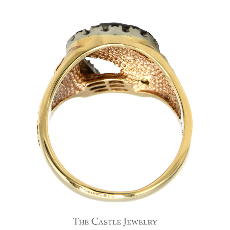 Diamond Horseshoe Ring Featuring Horse Head & Fence Design in 10k Yellow Gold
