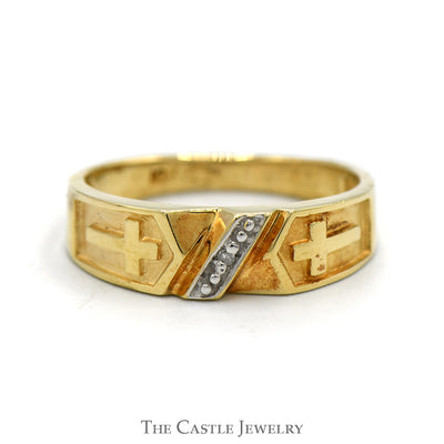 Cross Designed Band with Illusion Diamond Accent in 10k Yellow Gold