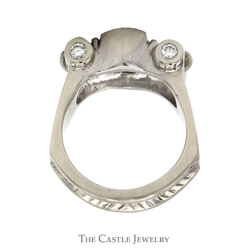 1.75cttw Bezel Set Diamond Ring with Trillion Cut Diamond Accents in 14k White Gold