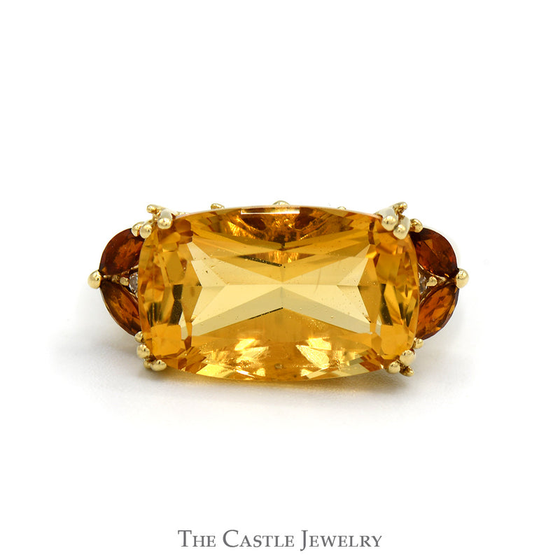 Side Set Oval Citrine Ring with Marquise Garnet Accents in 10k Yellow Gold