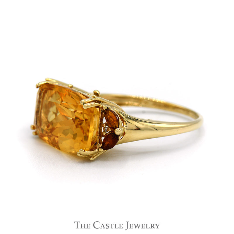 Side Set Oval Citrine Ring with Marquise Garnet Accents in 10k Yellow Gold