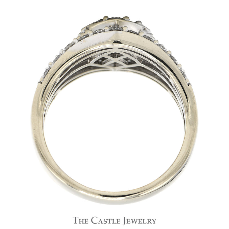 1cttw Lab Grown Diamond Cluster Engagement Ring with Open Split Rows in 14k White Gold