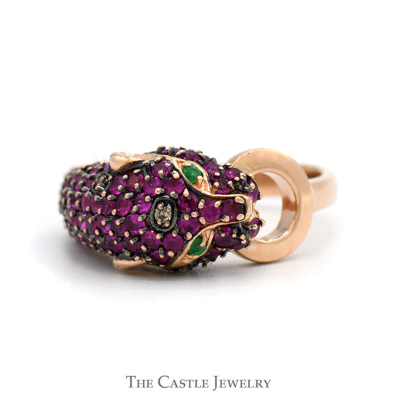 Effy Designer Panther Ring with Ruby, Emerald & Diamonds in 14k Rose Gold