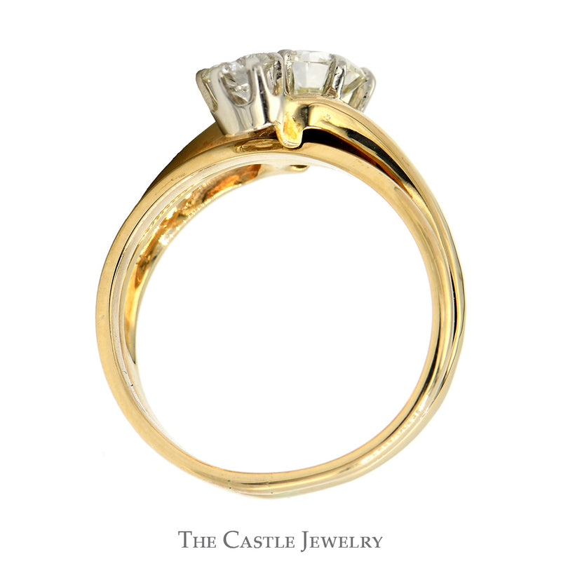 1cttw Double Diamond Bypass Ring with Soldered Matching Band in 14k Yellow Gold
