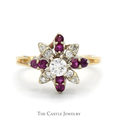 1/2cttw Round Diamond & Ruby Flower Cluster Ring in 14k Yellow Gold