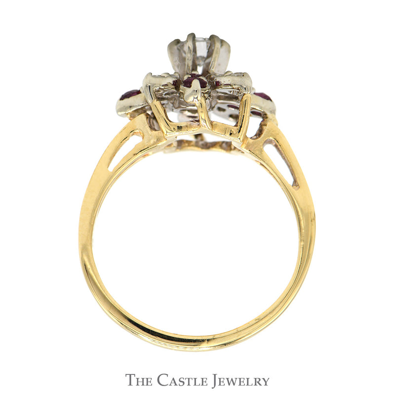 1/2cttw Round Diamond & Ruby Flower Cluster Ring in 14k Yellow Gold