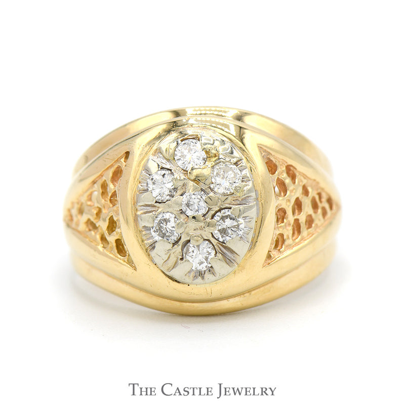 Oval Shaped Diamond Cluster Ring with Open Nugget Style Tapered Sides in 14k Yellow Gold
