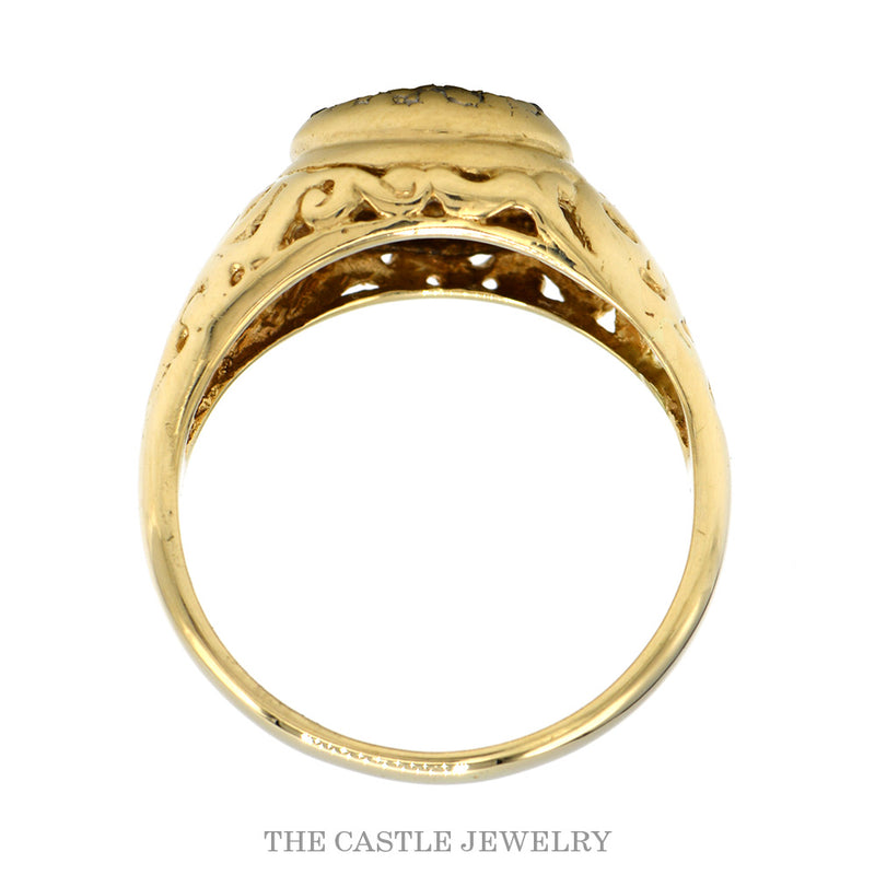 Front-facing view of the nugget textured Kentucky cluster ring in 10k yellow gold