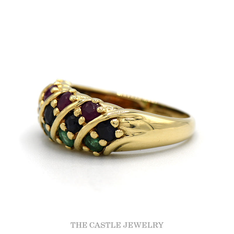 Side profile of the 14k yellow gold multi-gemstone band