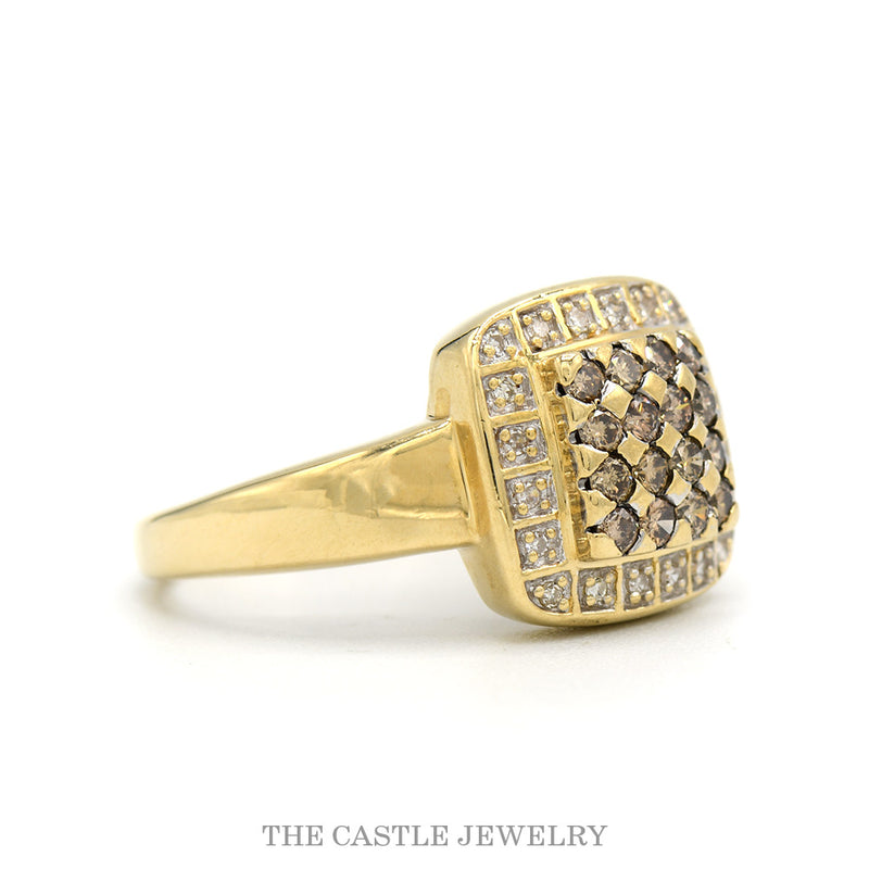 Side profile of the 14k yellow gold cognac diamond ring