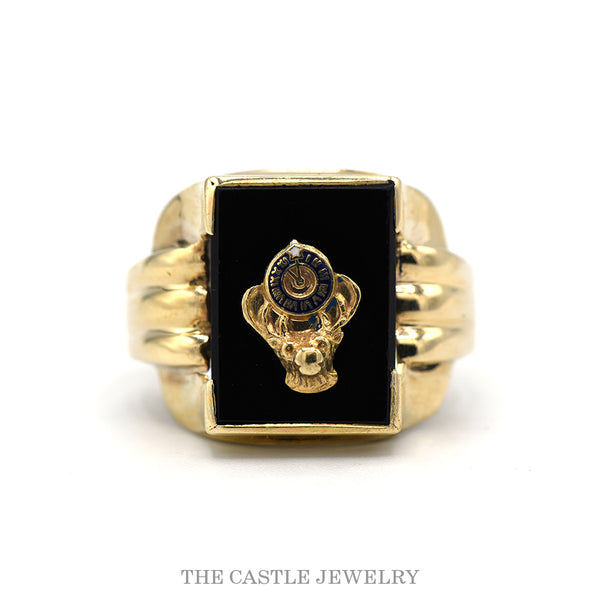 10k yellow gold Elks BPOE emblem men's ring on black onyx — top view