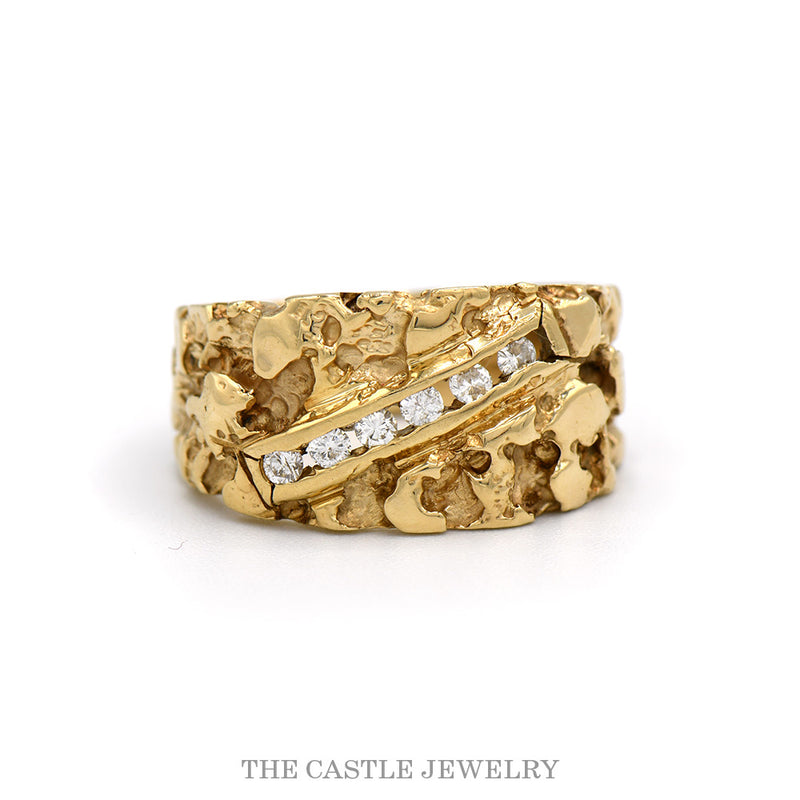 Men's .18cttw diagonal channel-set diamond nugget ring in 10k yellow gold — top view