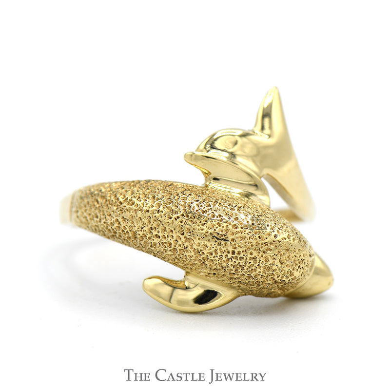 Detailed Dolphin Designed Bypass Ring in 10k Yellow Gold