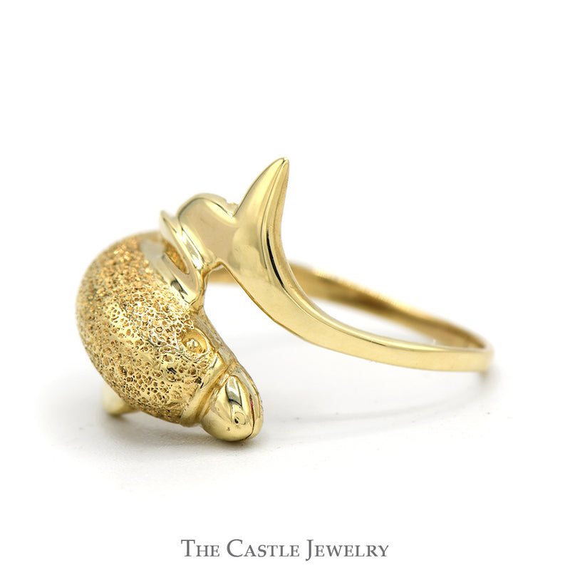 Detailed Dolphin Designed Bypass Ring in 10k Yellow Gold