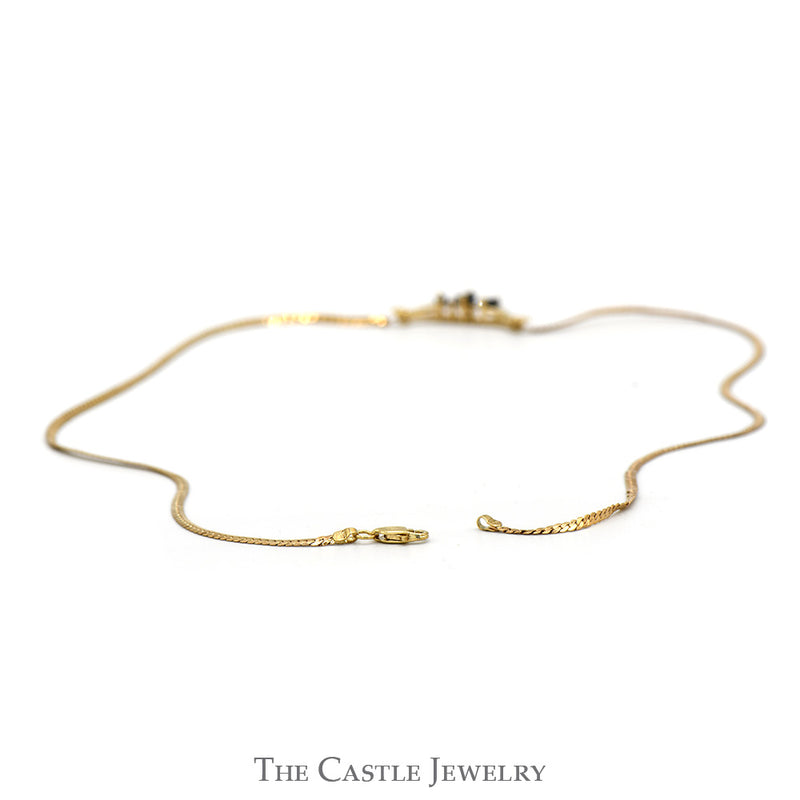 Triple Marquise Sapphire & Diamond Necklace with Flat Link Chain in 10k Yellow Gold
