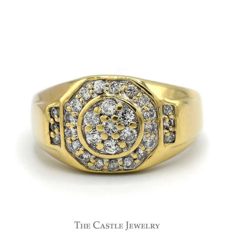 Octagonal Shaped 1cttw Diamond Cluster Men's Ring with Accented Sides in 10k Yellow Gold