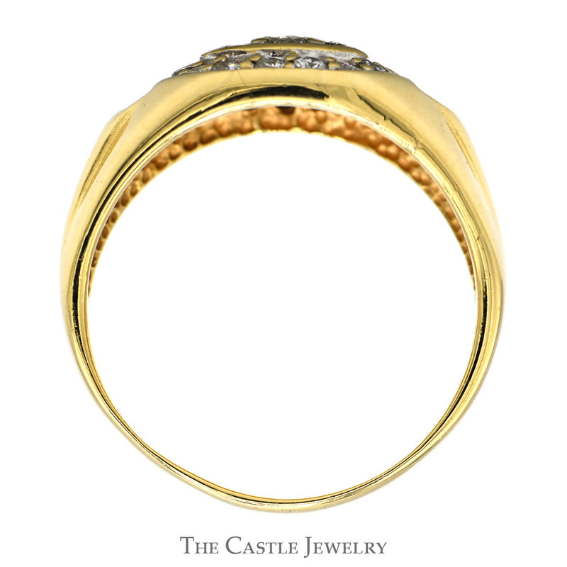 Octagonal Shaped 1cttw Diamond Cluster Men's Ring with Accented Sides in 10k Yellow Gold