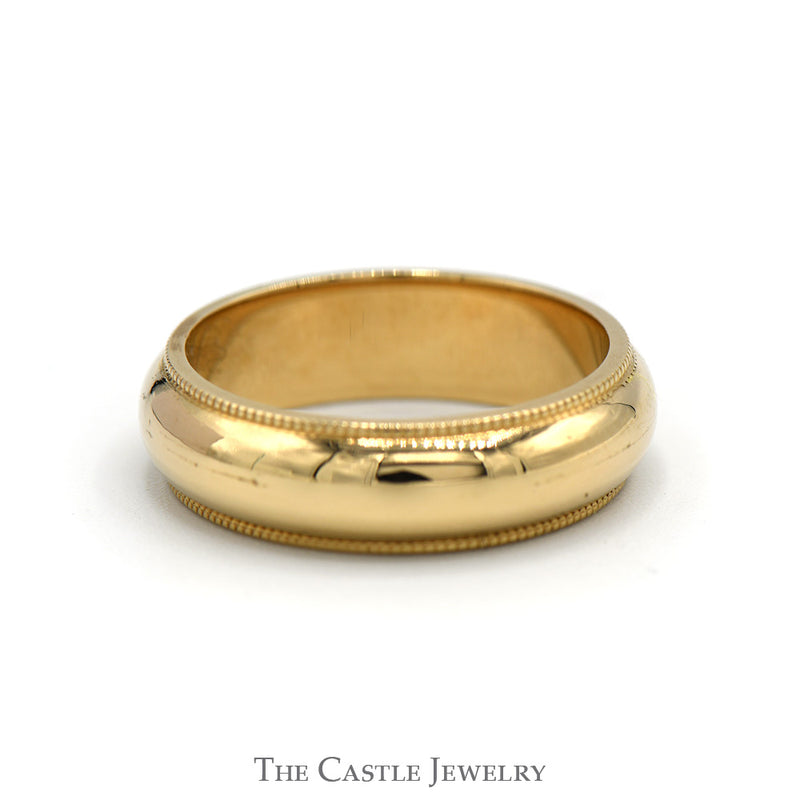 6mm Polished Wedding Band with Milgrain Edges in 14k Yellow Gold - Size 6.5