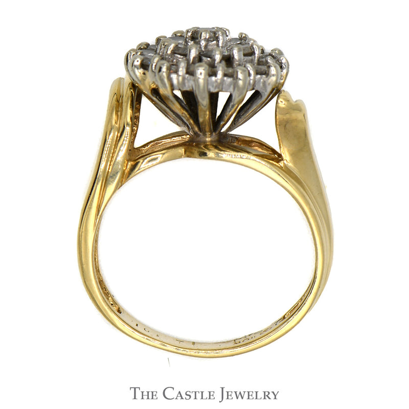 1cttw Round Diamond Cluster Ring with Bypass Cathedral Mounting in 10k Yellow Gold