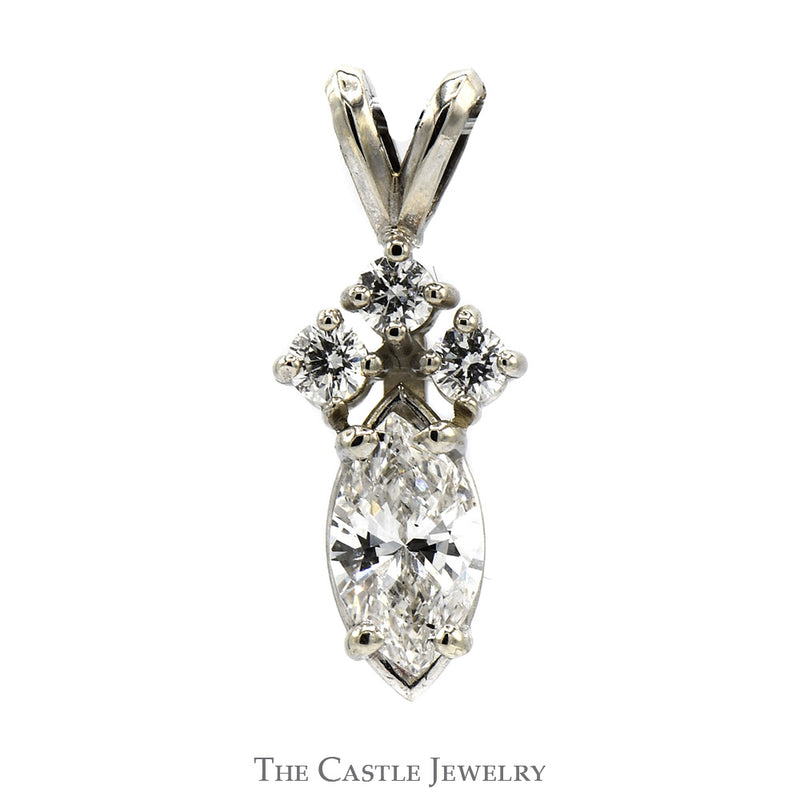 Marquise Cut Diamond Pendant with Three Round Diamond Accents in 14k White Gold