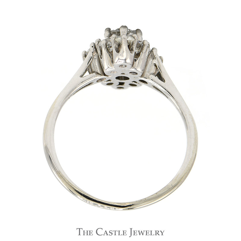 Marquise Shaped Round Diamond Cluster Ring with Split Shank Sides in 14k White Gold