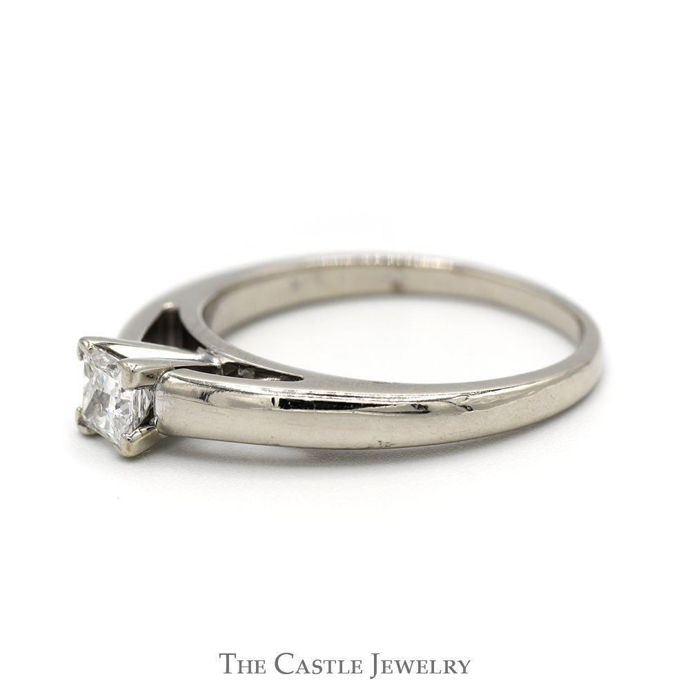 1/2ct Princess Cut Diamond Solitaire Engagement Ring in 14k White Gold Cathedral Mounting