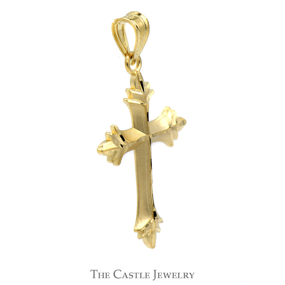 Diamond Cut Ornate Cross Charm Pendant in 14k Yellow Gold