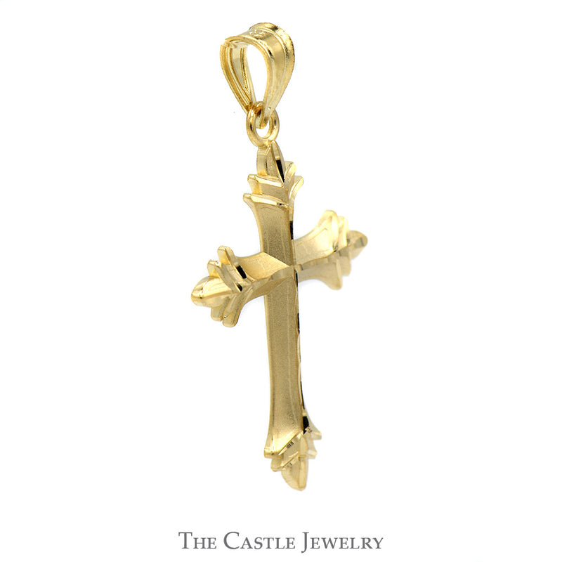 Diamond Cut Ornate Cross Charm Pendant in 14k Yellow Gold