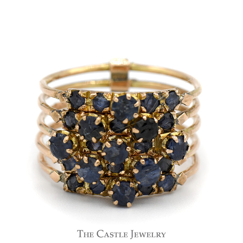 Set of 5 Hinged Round Sapphire Bands in 10k Yellow Gold