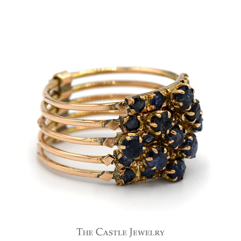 Set of 5 Hinged Round Sapphire Bands in 10k Yellow Gold