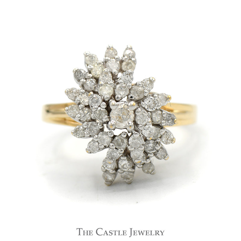 3/4cttw Swirled Diamond Cluster Ring in 14k Yellow Gold
