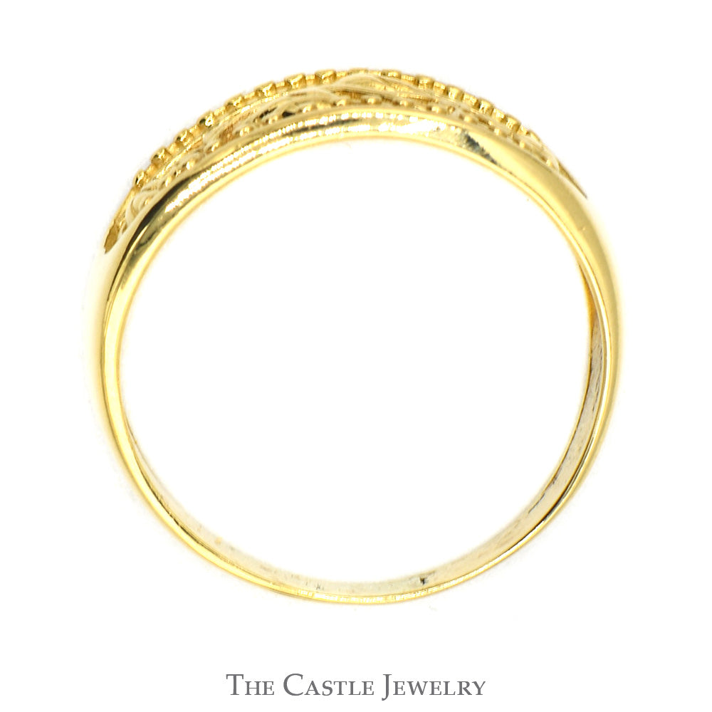 Open Flower and Leaf Designed Beaded Tapered Band in 18k Yellow Gold