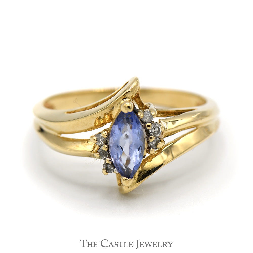 Marquise Shaped Tanzanite Ring with Diamond Accents and Split