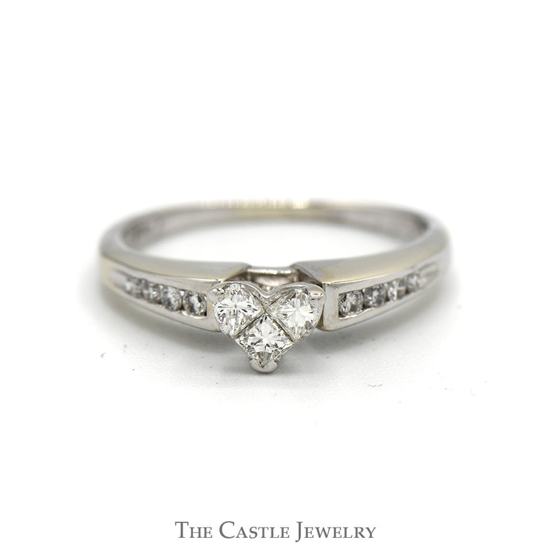 1/2cttw Heart Shaped Diamond Cluster Engagement Ring with Channel Set Diamond Accents in 14k White Gold
