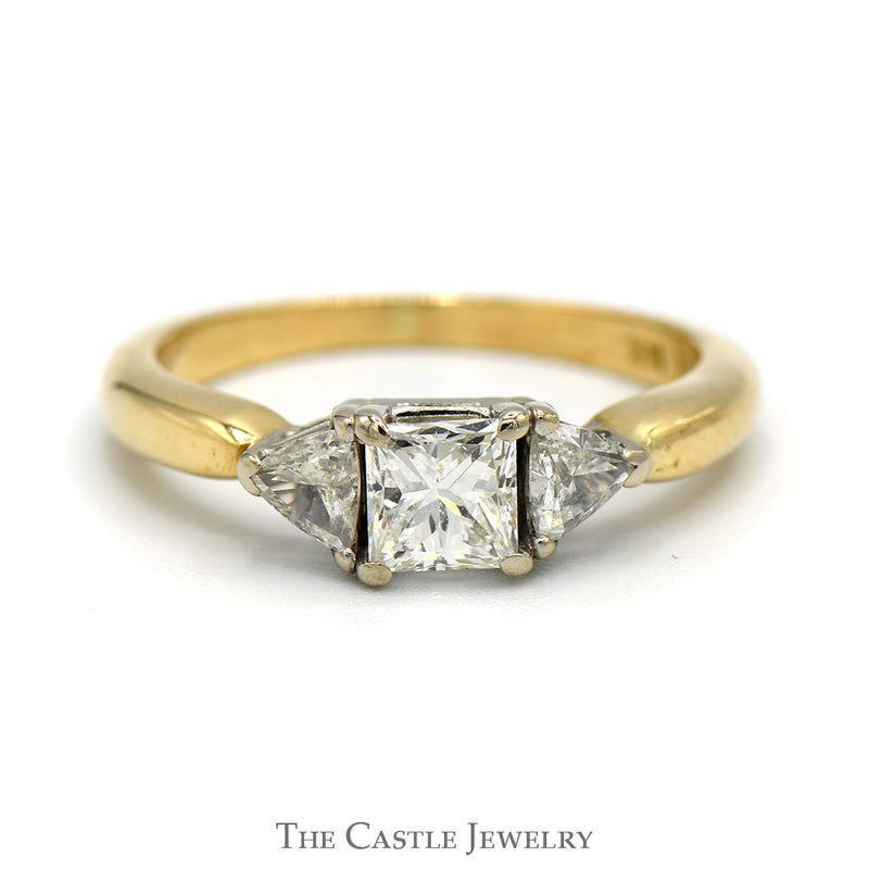 3/4cttw Princess Cut Diamond Engagement Ring with Trillion Cut Diamond Accents in 14k Yellow Gold