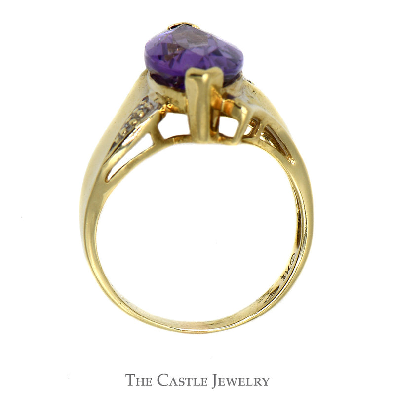 Marquise Shaped Amethyst Ring with Illusion Set Diamond Accents in 10k Yellow Gold