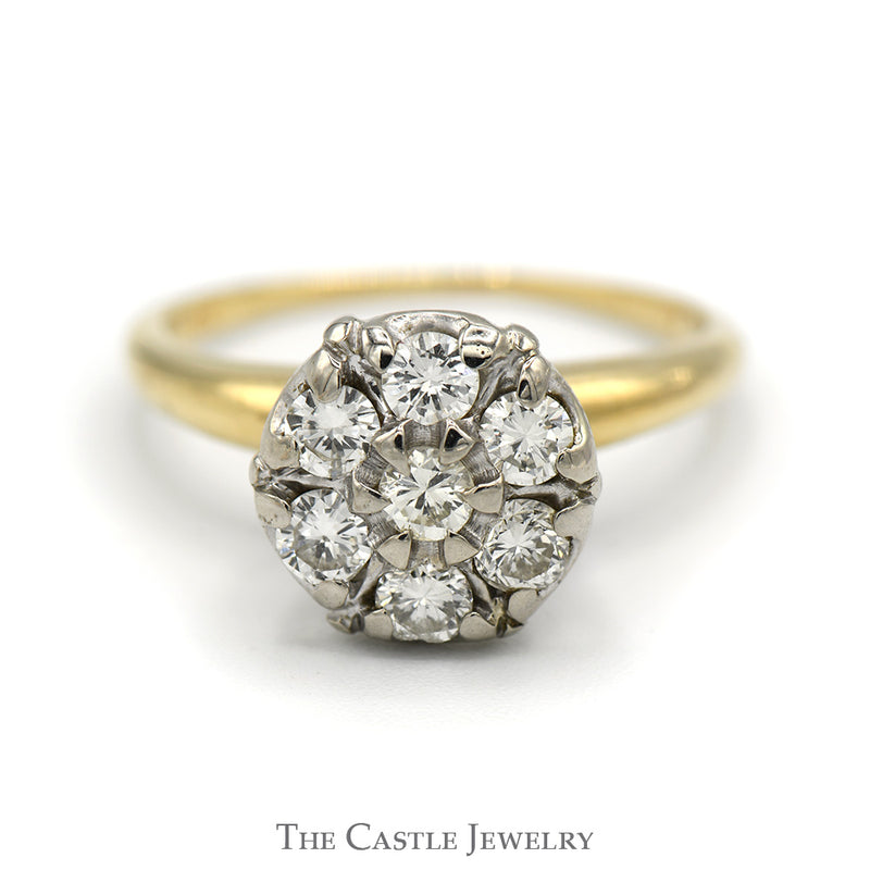 3/4cttw Round 7 Diamond Cluster Ring in 14k Yellow Gold