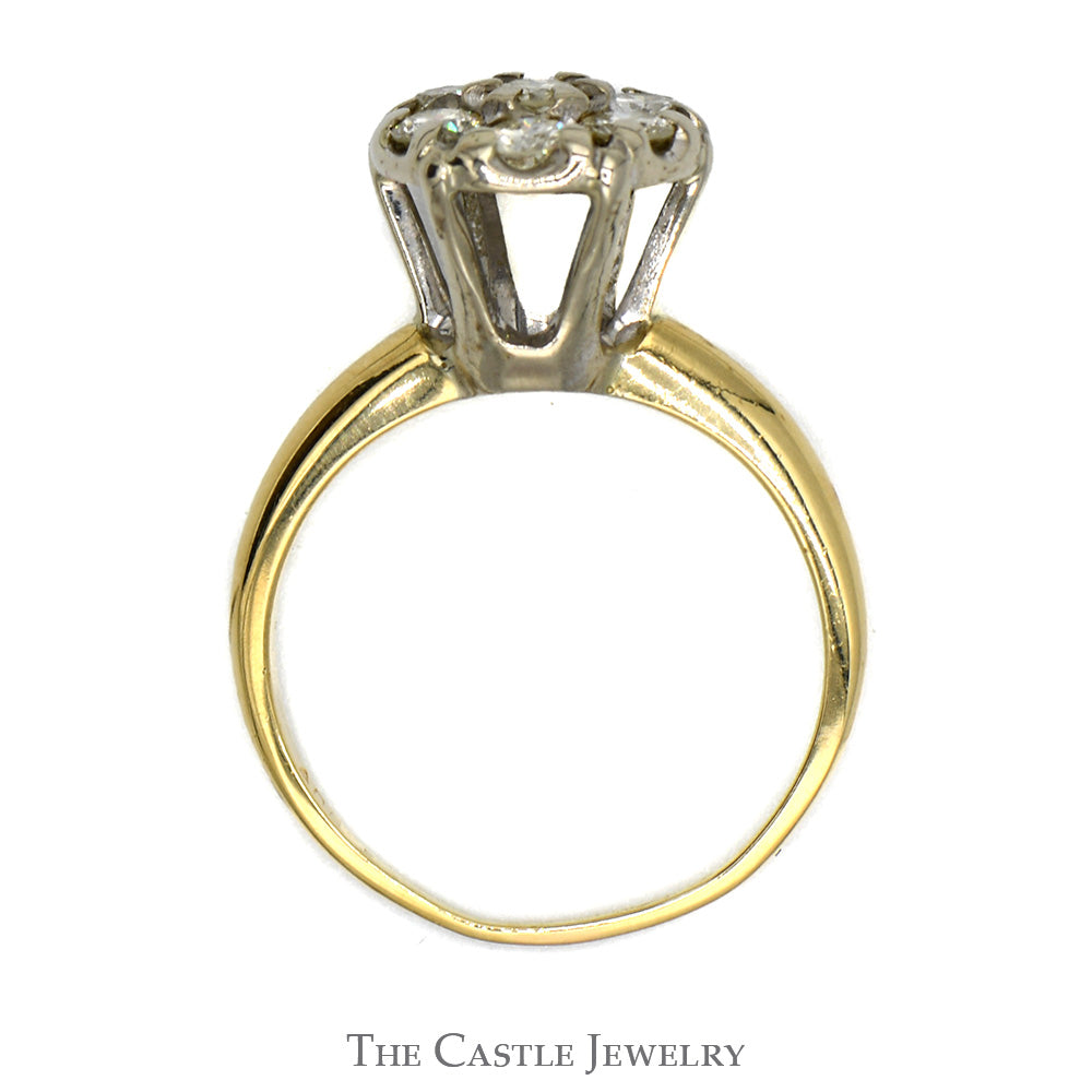 3/4cttw Round 7 Diamond Cluster Ring in 14k Yellow Gold