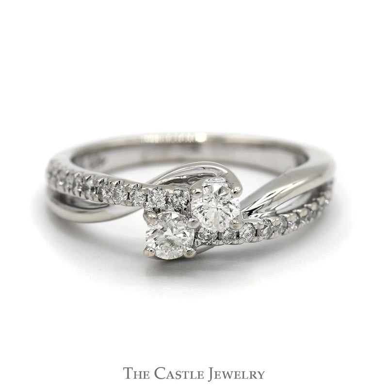 Ever Us Double Diamond Bypass Ring with Diamond Accented Sides in 14k White Gold