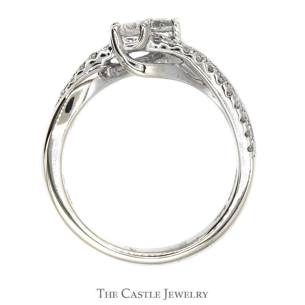 Ever Us Double Diamond Bypass Ring with Diamond Accented Sides in 14k