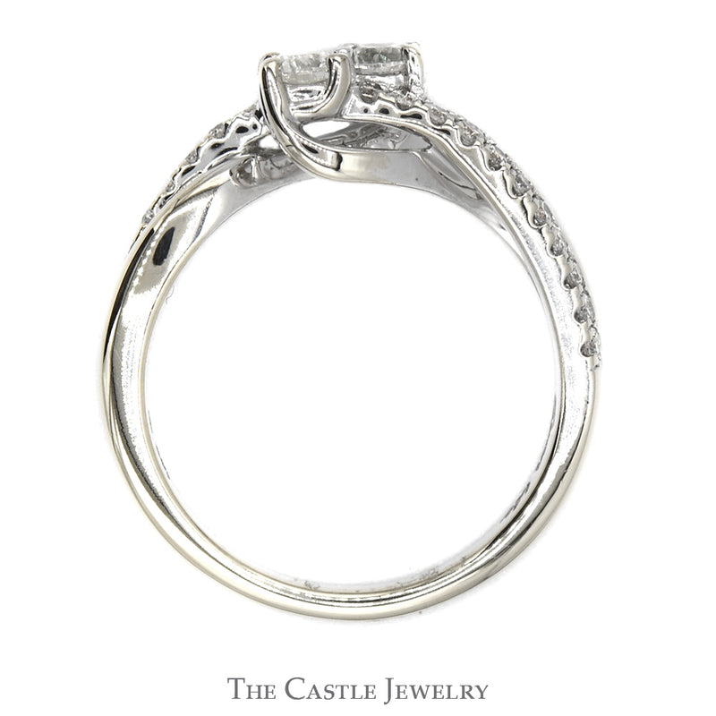Ever Us Double Diamond Bypass Ring with Diamond Accented Sides in 14k White Gold