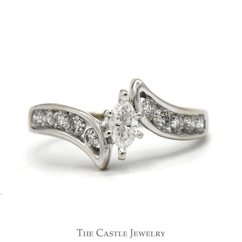 Marquise Cut Diamond Engagement Ring .25CT With .40CTTW Channel-Set Round Brilliant Cut Sides In 14KT White Gold