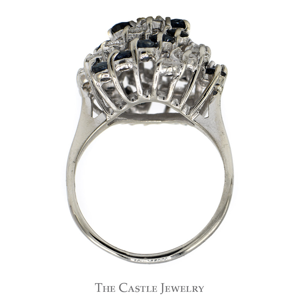 1.3cttw Round Diamond & Sapphire Swirled Cluster Ring in 14k White Gold