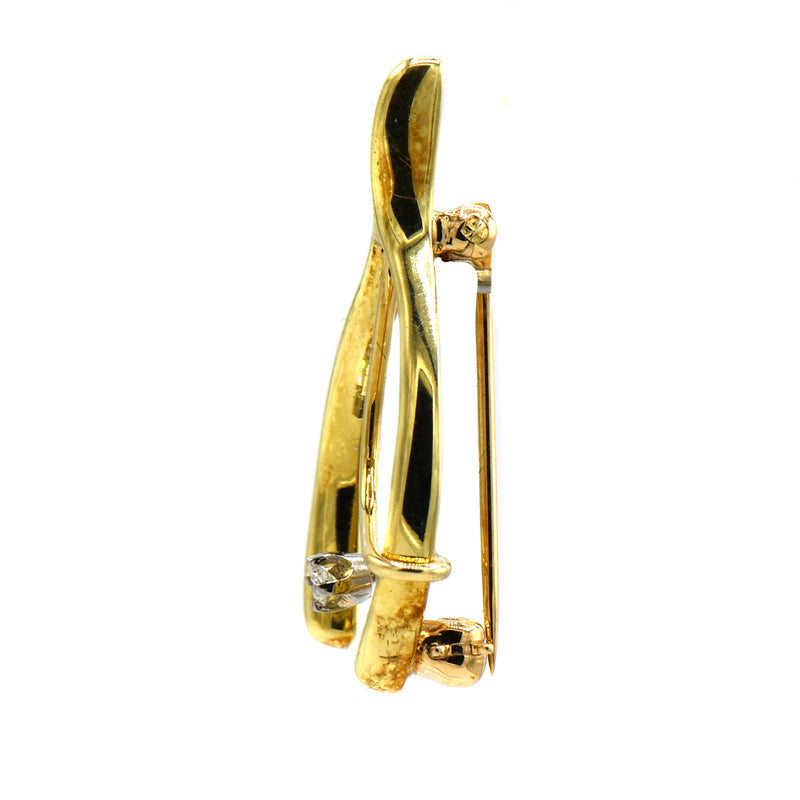 Wishbone Designed Pin with Diamond Accent in 14k Yellow Gold