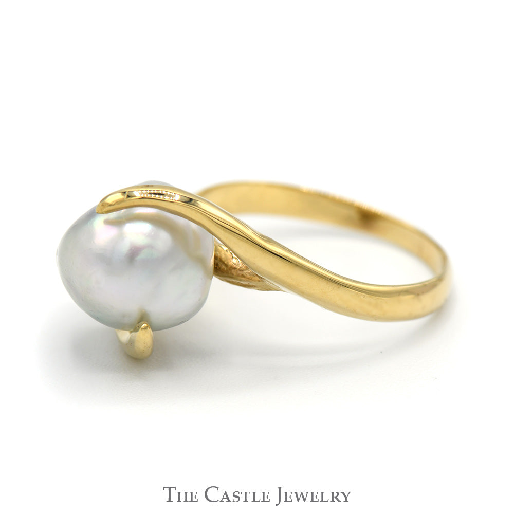 Baroque Gray Pearl Ring with Bypass Designed Vine Mounting in 14k Yell –  The Castle Jewelry