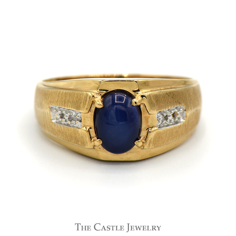Men's Blue Lindy Star Ring with Illusion Set Diamond Accented Sides in 10k Yellow Gold