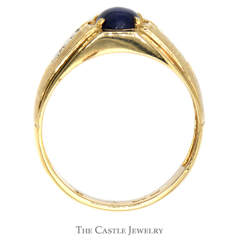 Men's Blue Lindy Star Ring with Illusion Set Diamond Accented Sides in 10k Yellow Gold
